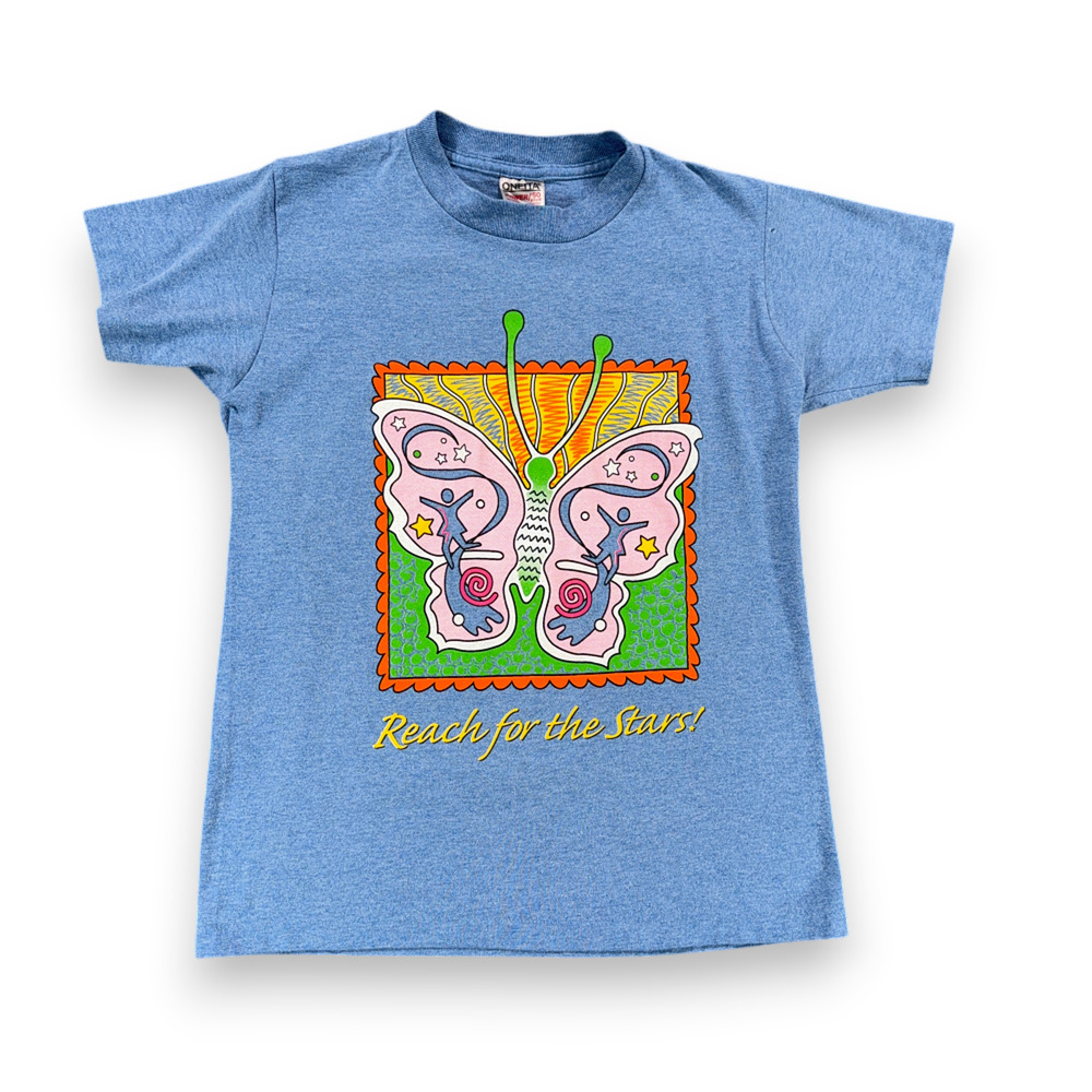 Vintage Butterfly Shirt Boys LARGE 14-16 Blue Reach For Stars Art USA 90s